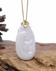 Genuine Lavender Jadeite Jade RuYi Pendant Necklace With 18K Gold Bail