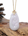 Genuine Lavender Jadeite Jade RuYi Pendant Necklace With 18K Gold Bail
