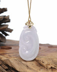 Genuine Lavender Jadeite Jade RuYi Pendant Necklace With 18K Gold Bail