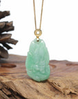 Genuine Green Jadeite Jade Nine-Tailed Fox Pendant