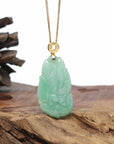 Genuine Green Jadeite Jade Nine-Tailed Fox Pendant