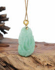 Genuine Green Jadeite Jade Nine-Tailed Fox Pendant