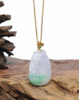 Genuine Lavender Jadeite Jade RuYi Pendant Necklace With 18K Gold Bail
