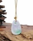 Genuine Lavender Jadeite Jade RuYi Pendant Necklace With 18K Gold Bail