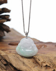 Natural Jadeite Jade Buddha Necklace With Gold Diamond Bail