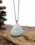 Natural Jadeite Jade Buddha Necklace With Gold Diamond Bail