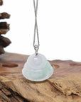 Natural Jadeite Jade Buddha Necklace With Gold Diamond Bail