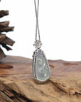 18K Gold & Genuine Ice Jadeite Jade RuYi Pendant Necklace