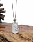 18K Gold & Genuine Ice Jadeite Jade RuYi Pendant Necklace