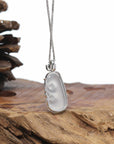18K Gold & Genuine Ice Jadeite Jade RuYi Pendant Necklace