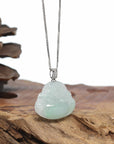 Natural Jadeite Jade Buddha Necklace With Gold Diamond Bail