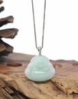 Natural Jadeite Jade Buddha Necklace With Gold Diamond Bail