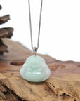 Natural Jadeite Jade Buddha Necklace With Gold Diamond Bail