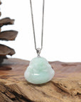 Natural Jadeite Jade Buddha Necklace With Gold Diamond Bail
