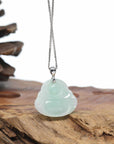 Natural Jadeite Jade Buddha Necklace With Gold Diamond Bail