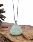 Natural Jadeite Jade Buddha Necklace With Gold Diamond Bail