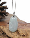 Genuine Ice Jadeite Jade RuYi Pendant Necklace With 18K Gold Bail