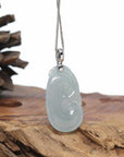Genuine Ice Jadeite Jade RuYi Pendant Necklace With 18K Gold Bail