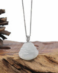 Natural Jadeite Jade Buddha Necklace With Gold Diamond Bail