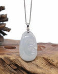 Genuine Ice Jadeite Jade RuYi Pendant Necklace With 18K Gold Bail