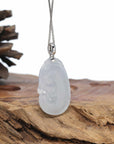 Genuine Ice Jadeite Jade RuYi Pendant Necklace With 18K Gold Bail