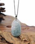 Genuine Ice Jadeite Jade RuYi Pendant Necklace With 18K Gold Bail
