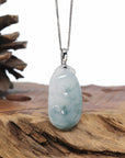 Genuine Ice Jadeite Jade RuYi Pendant Necklace With 18K Gold Bail