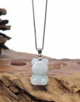 Baikalla  Genuine Jadeite Jade Bear Pendant Necklace With Silver Bail (