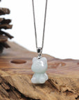 Baikalla  Genuine Jadeite Jade Bear Pendant Necklace With Silver Bail (