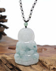 Genuine Burmese Blue Jadeite Jade Guanyin Necklace