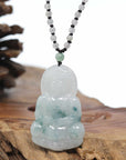 Genuine Burmese Blue Jadeite Jade Guanyin Necklace