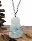 Genuine Burmese Blue Jadeite Jade Guanyin Necklace