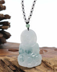 Genuine Burmese Blue Jadeite Jade Guanyin Necklace