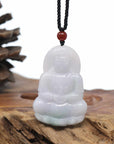 Genuine Burmese Blue Jadeite Jade Guanyin Necklace