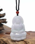Genuine Burmese Blue Jadeite Jade Guanyin Necklace