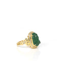 Baikalla 18ky Gold Natural Imperial Green Jadeite Jade Pixiu Ring w/ Natural Diamonds