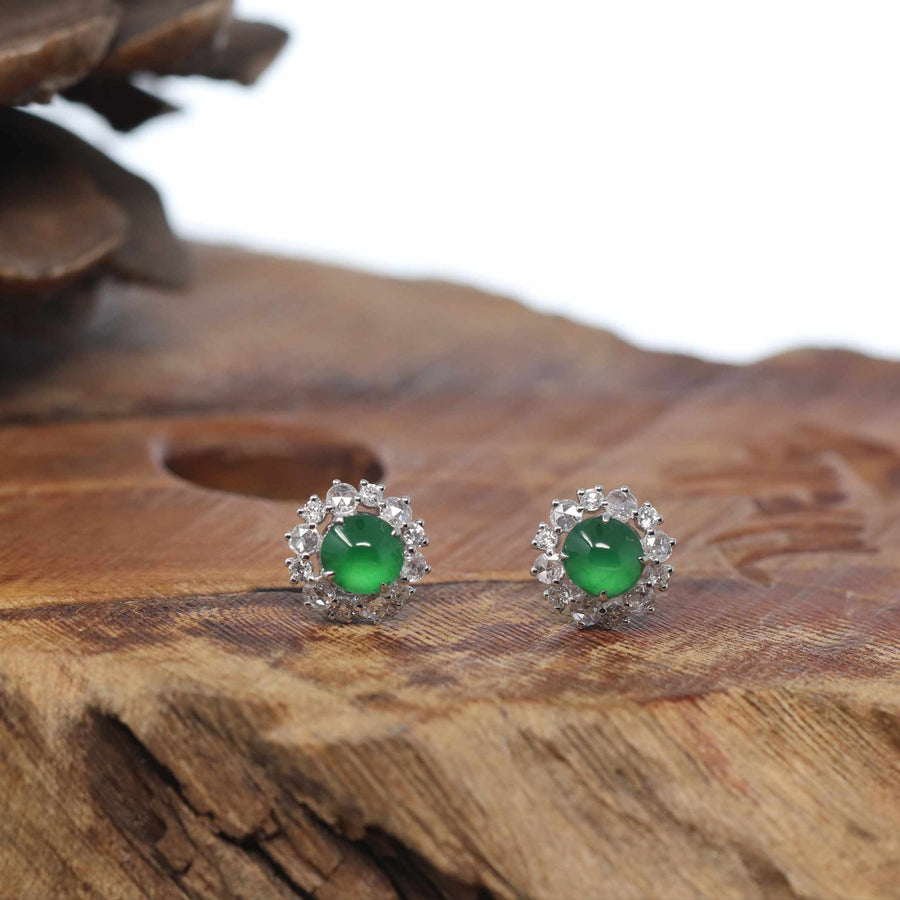 18K White Gold Imperial Jadeite Jade Stud Earrings