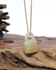 Baikalla Genuine Ice Yellow Jadeite Jade Lock Necklace Pendant