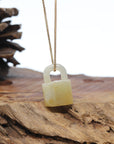 Baikalla Genuine Ice Yellow Jadeite Jade Lock Necklace Pendant