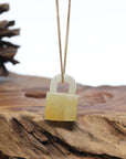Baikalla Genuine Ice Yellow Jadeite Jade Lock Necklace Pendant