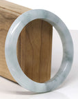Baikalla Natural Light Blue-Green Flower Jadeite Jade "Half Round" Bangle Bracelet (60.9mm) 