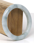 Baikalla Natural Light Blue-Green Flower Jadeite Jade "Half Round" Bangle Bracelet (60.9mm) 