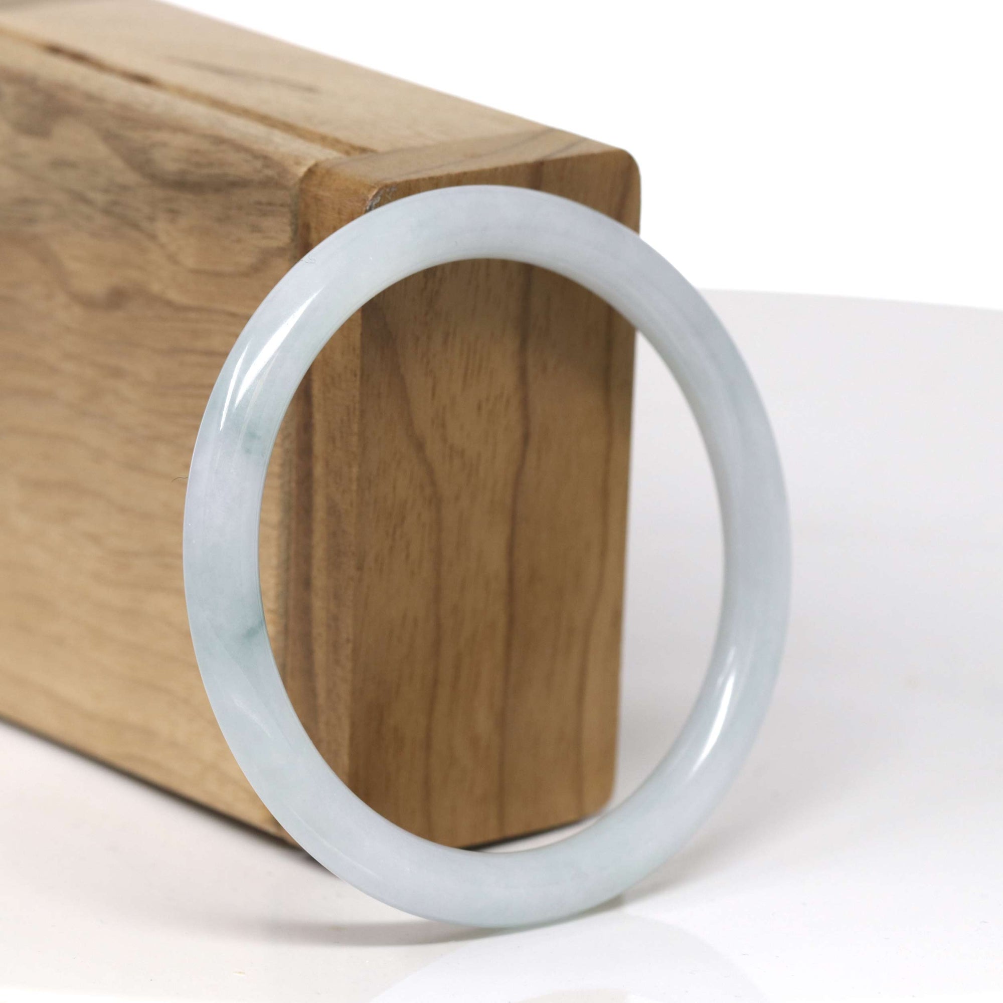 Baikalla Natural Light Blue-Green "Traditional Round" Jadeite Jade Bangle Bracelet (55.6mm) 