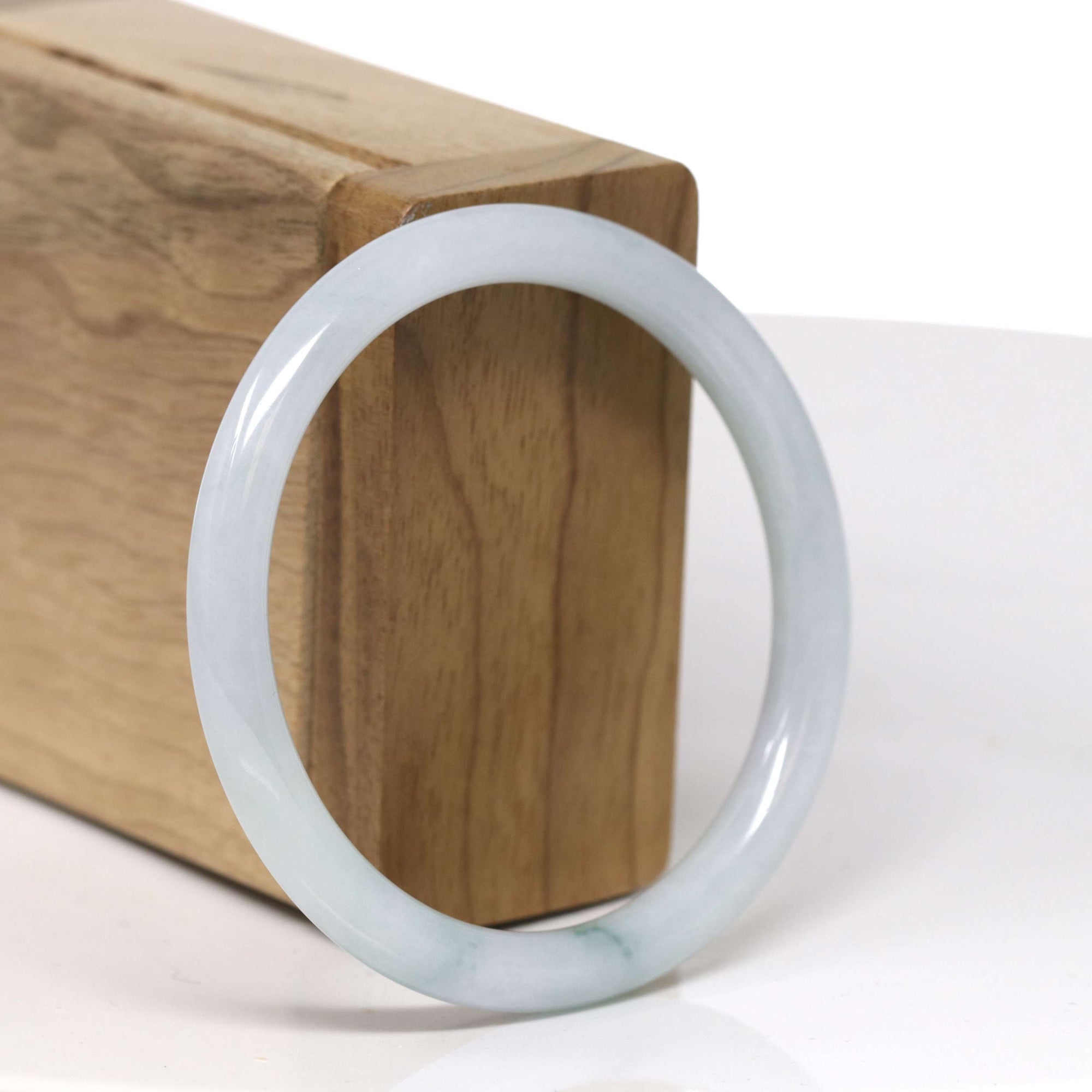 Baikalla Natural Light Blue-Green "Traditional Round" Jadeite Jade Bangle Bracelet (55.6mm) 