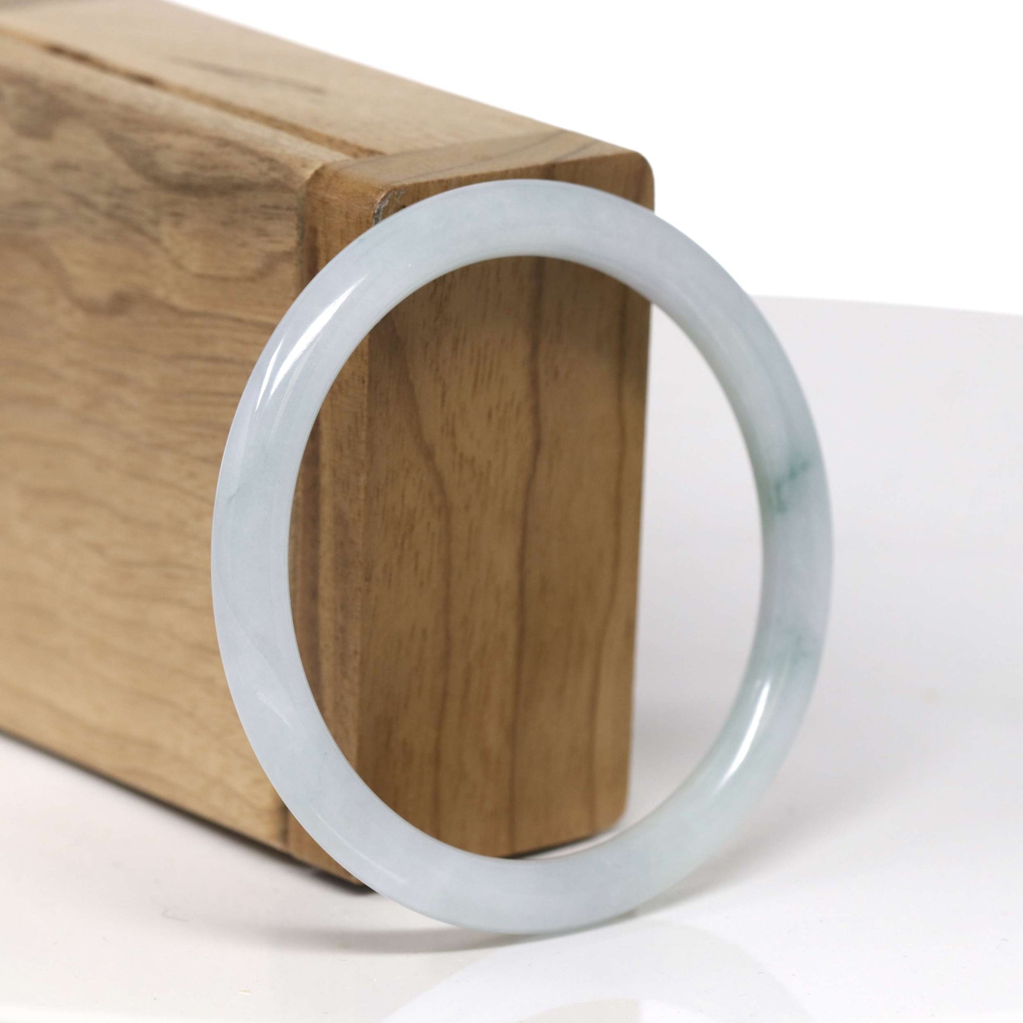 Baikalla Natural Light Blue-Green "Traditional Round" Jadeite Jade Bangle Bracelet (55.6mm) 