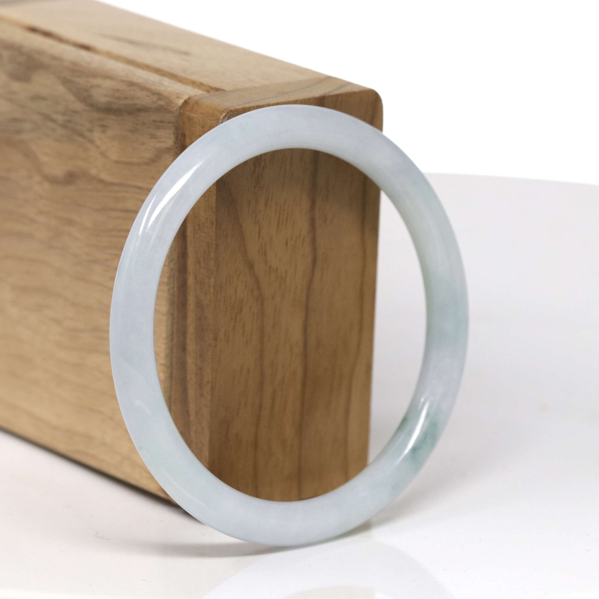 Baikalla Natural Light Blue-Green "Traditional Round" Jadeite Jade Bangle Bracelet (55.6mm) 