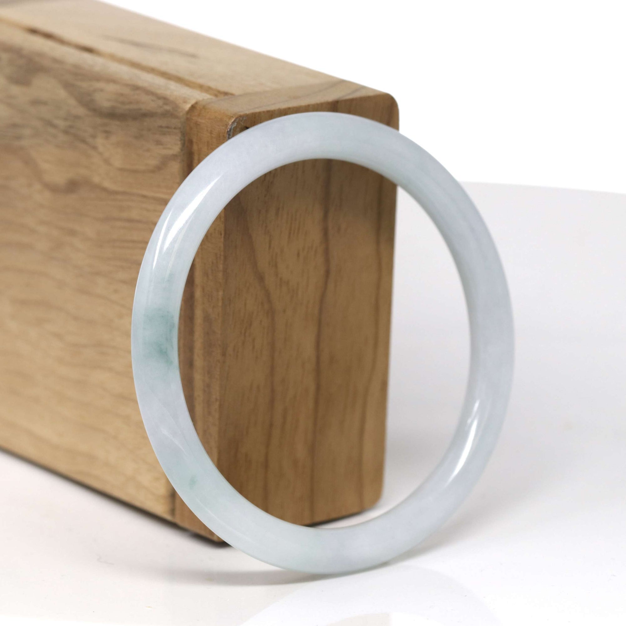 Baikalla Natural Light Blue-Green "Traditional Round" Jadeite Jade Bangle Bracelet (55.6mm) 