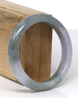 Baikalla Natural Deep Oil-Green & Lavender Jadeite Jade "Half Round" Bangle Bracelet (57.5mm) 