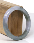 Baikalla Natural Deep Oil-Green & Lavender Jadeite Jade "Half Round" Bangle Bracelet (57.5mm) 