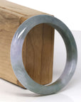 Baikalla Natural Deep Oil-Green & Lavender Jadeite Jade "Half Round" Bangle Bracelet (57.5mm) 